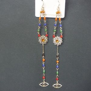 Flower & Evil Eye Charm Dangling Earrings